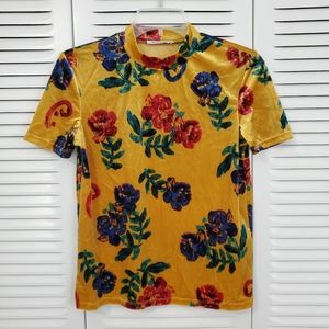 Zara yellow floral velvet top